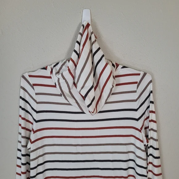 MARKET & SPRUCE Beige Striped Milania French Terry Curved Hem Hoodie Size M - Picture 10 of 12